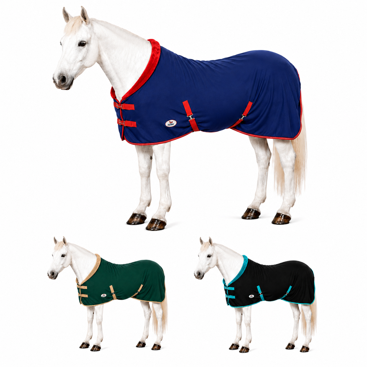 Derby Originals Polar Fleece Horse Cooler Blanket, Moisture Wicking All Season Stable Sheet & Blanket Liner with Plush Fleece Collar, Double Front Buckles & Crossed Surcingles
