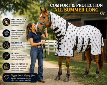 Paris Tack Ultimate Protection Horse Fly Sheet with Neck Cover, Stretch Neck Panel, Breathable Mesh, Triple Surcingles for Summer Turnout