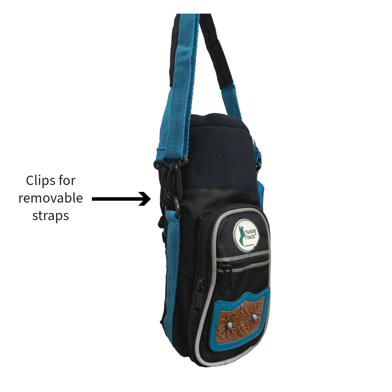 Tahoe Tack Turquoise Flower 1680D Nylon 640z Water Bottle Storage Bag with Shoulder Straps Removeable Clips