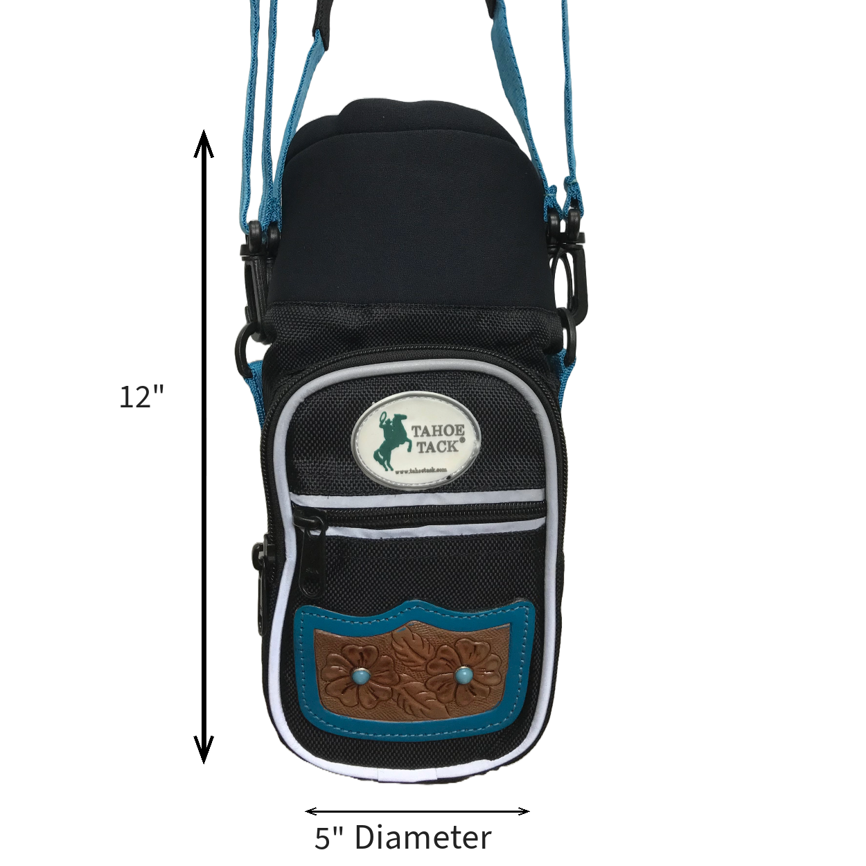 Tahoe Tack Turquoise Flower 1680D Nylon 640z Water Bottle Storage Bag with Shoulder Straps Measurements