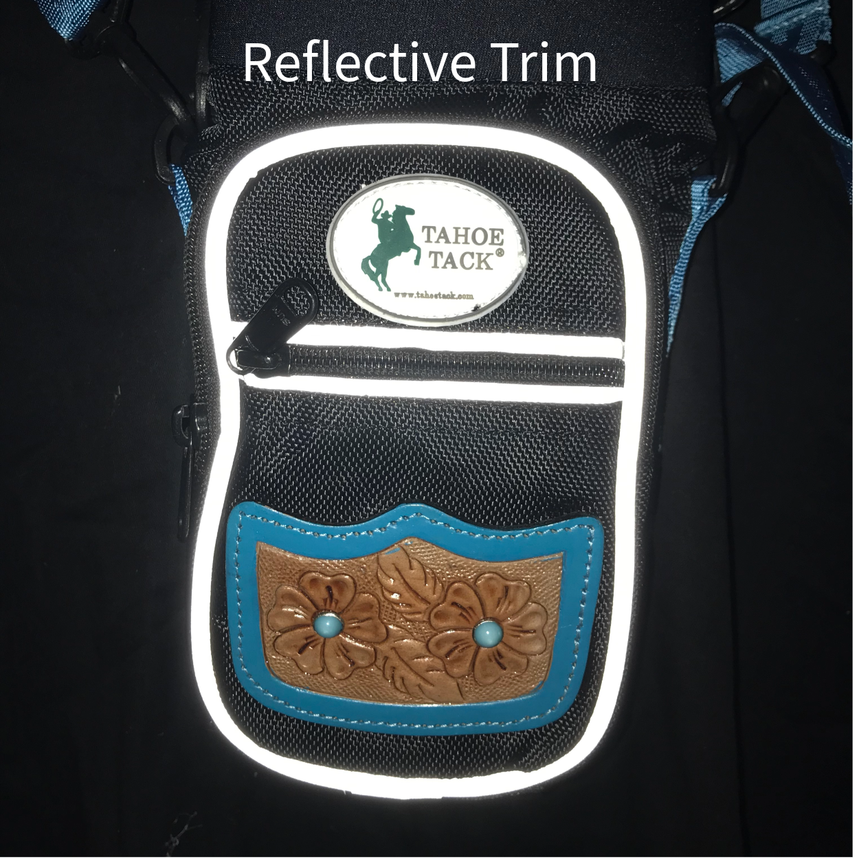Tahoe Tack Turquoise Flower 1680D Nylon 640z Water Bottle Storage Bag with Shoulder Straps Reflective Trim