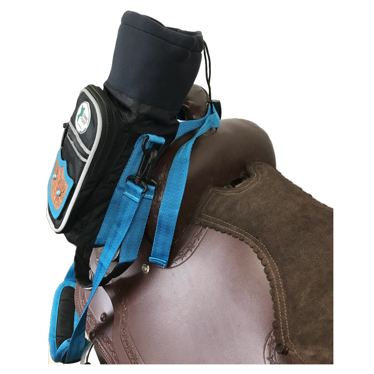 Tahoe Tack Turquoise Flower 1680D Nylon 640z Water Bottle Storage Bag with Shoulder Straps Saddle Horn