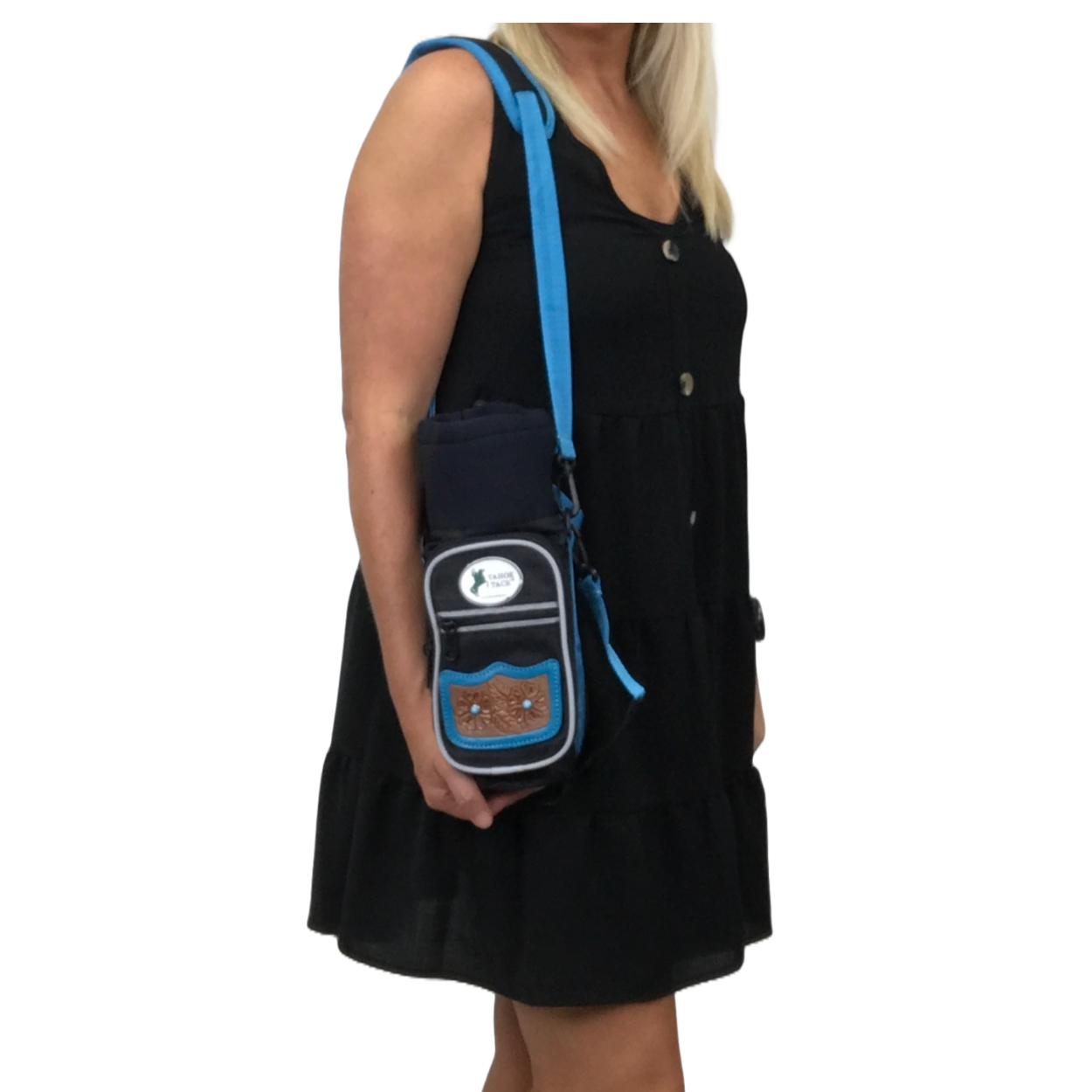 Tahoe Tack Turquoise Flower 1680D Nylon 640z Water Bottle Storage Bag with Shoulder Straps Banner