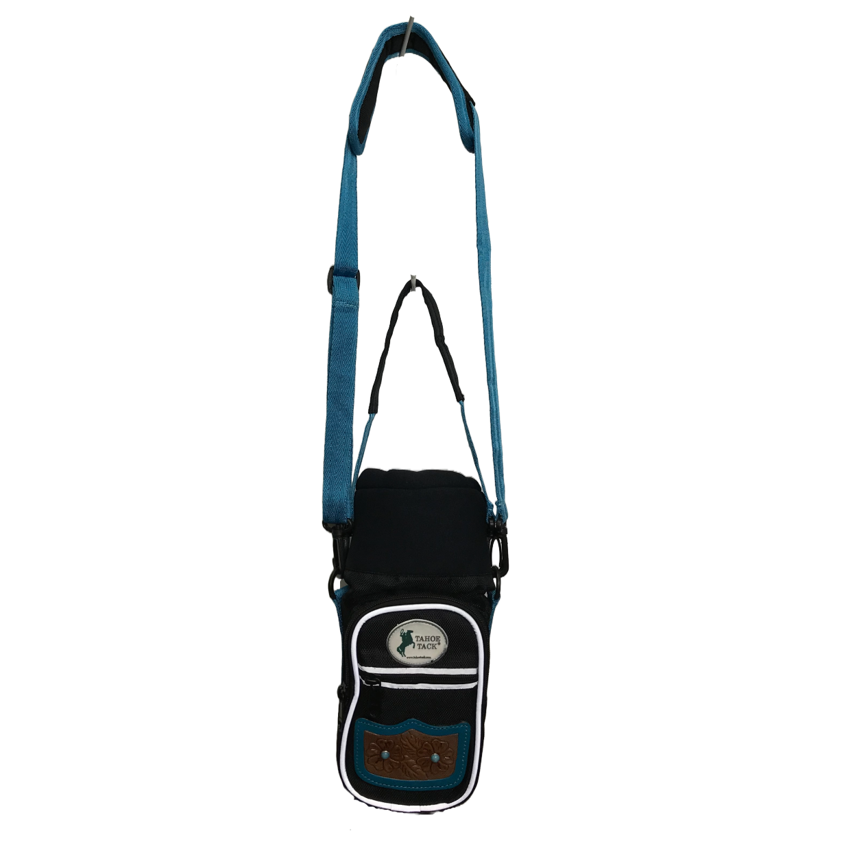 Tahoe Tack Turquoise Flower 1680D Nylon 640z Water Bottle Storage Bag with Shoulder Straps Full View Banner Front Image
