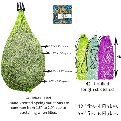 Derby Originals Ultra Slow Feed 1.5"x1.5" Hole 42" Hanging Hay Net for Horses and Livestock Measurement