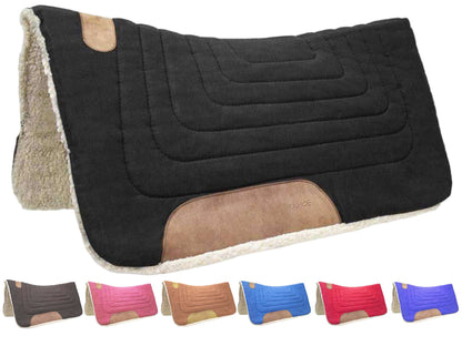 Tahoe Tack Contour Cut Canvas Saddle Pad 3 Layers Canvas Wool Felt and Fleece Comfort Full Horse Size 32" X 36" Black