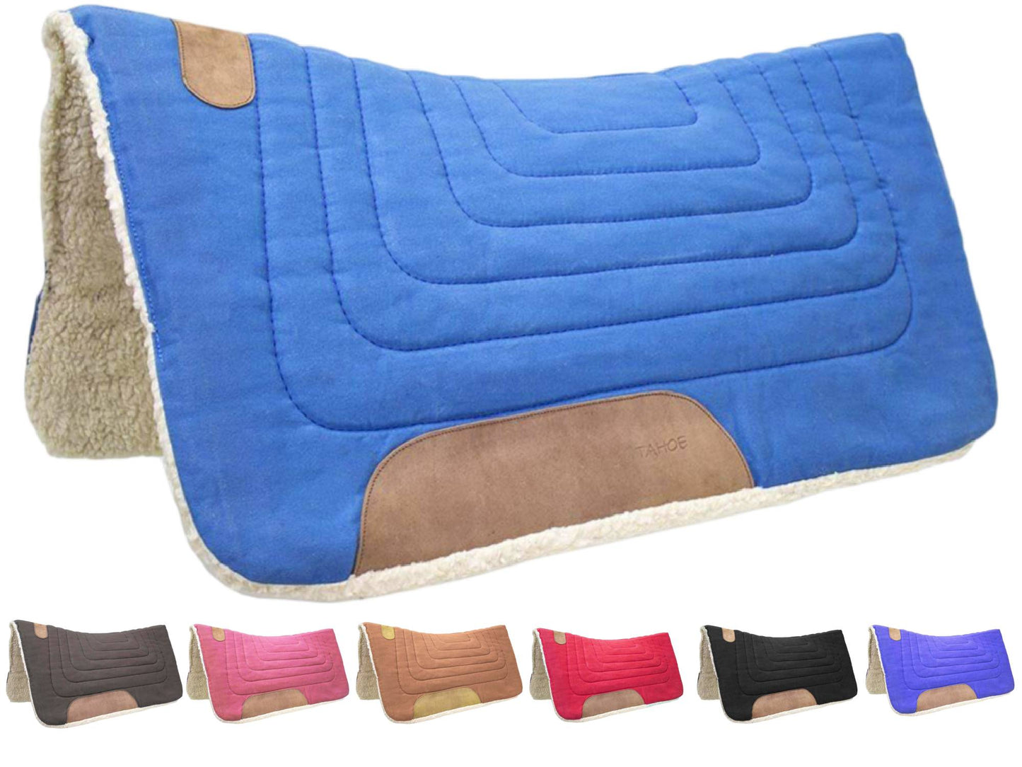 Tahoe Tack Contour Cut Canvas Saddle Pad 3 Layers Canvas Wool Felt and Fleece Comfort Full Horse Size 32" X 36" Blue