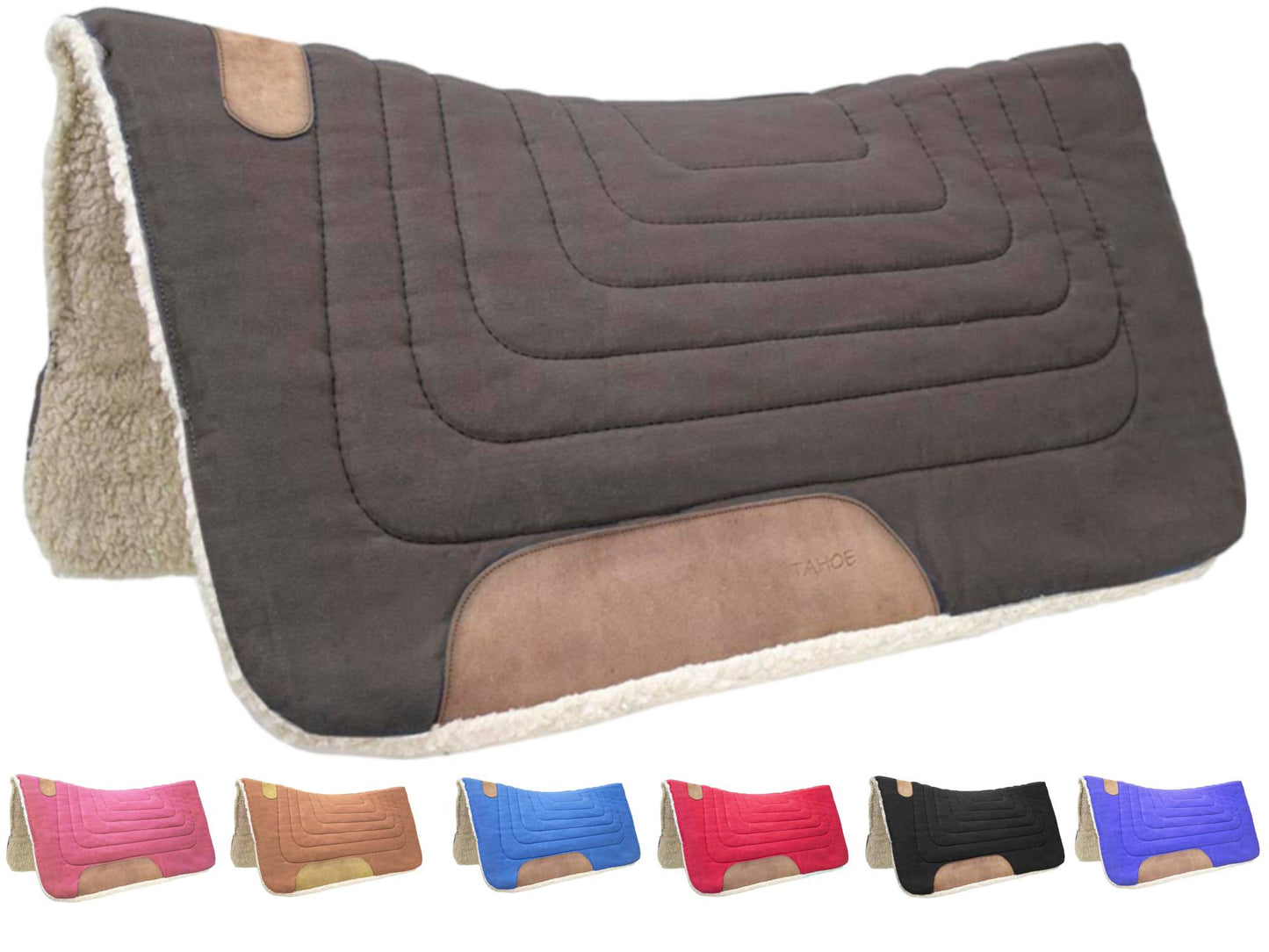 Tahoe Tack Contour Cut Canvas Saddle Pad 3 Layers Canvas Wool Felt and Fleece Comfort Full Horse Size 32" X 36" Brown