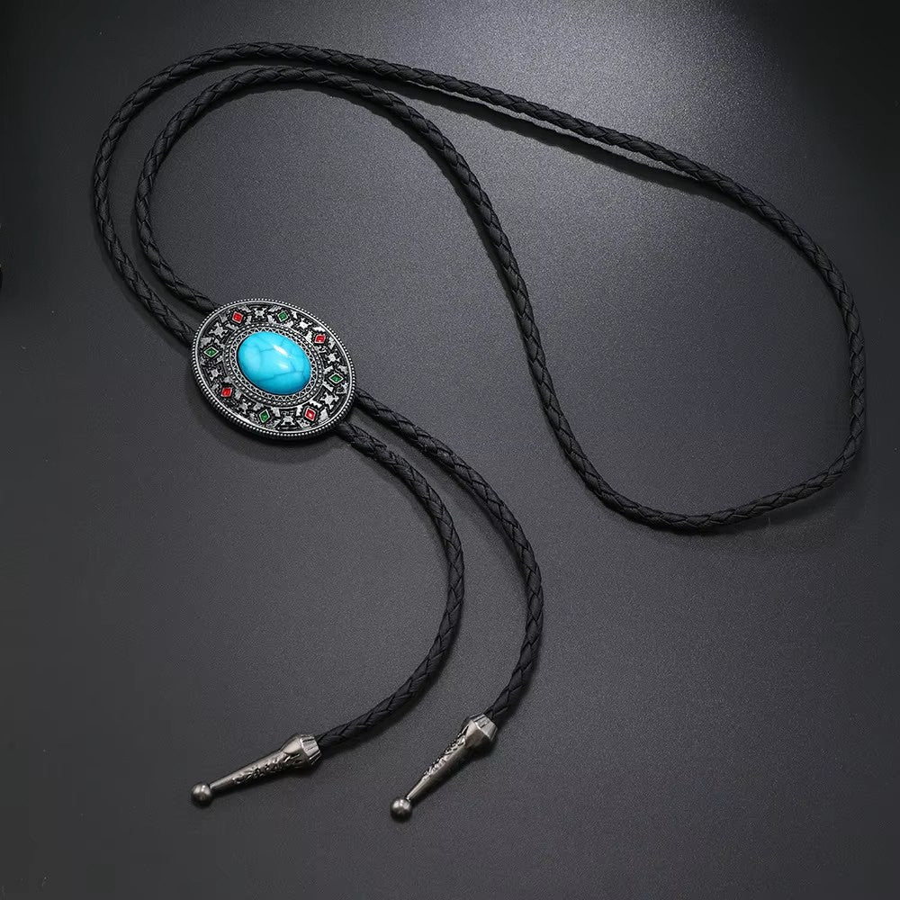 Tahoe Tack Handmade Faux Leather Braided Native Western Bolo Tie Necktie for Men or Women - Antique Design