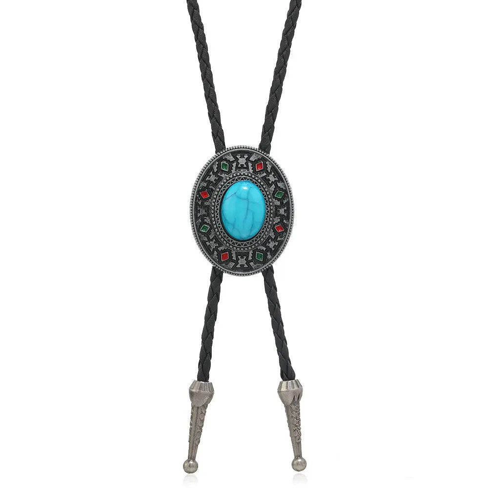 Tahoe Tack Handmade Faux Leather Braided Native Western Bolo Tie Necktie for Men or Women - Antique Design