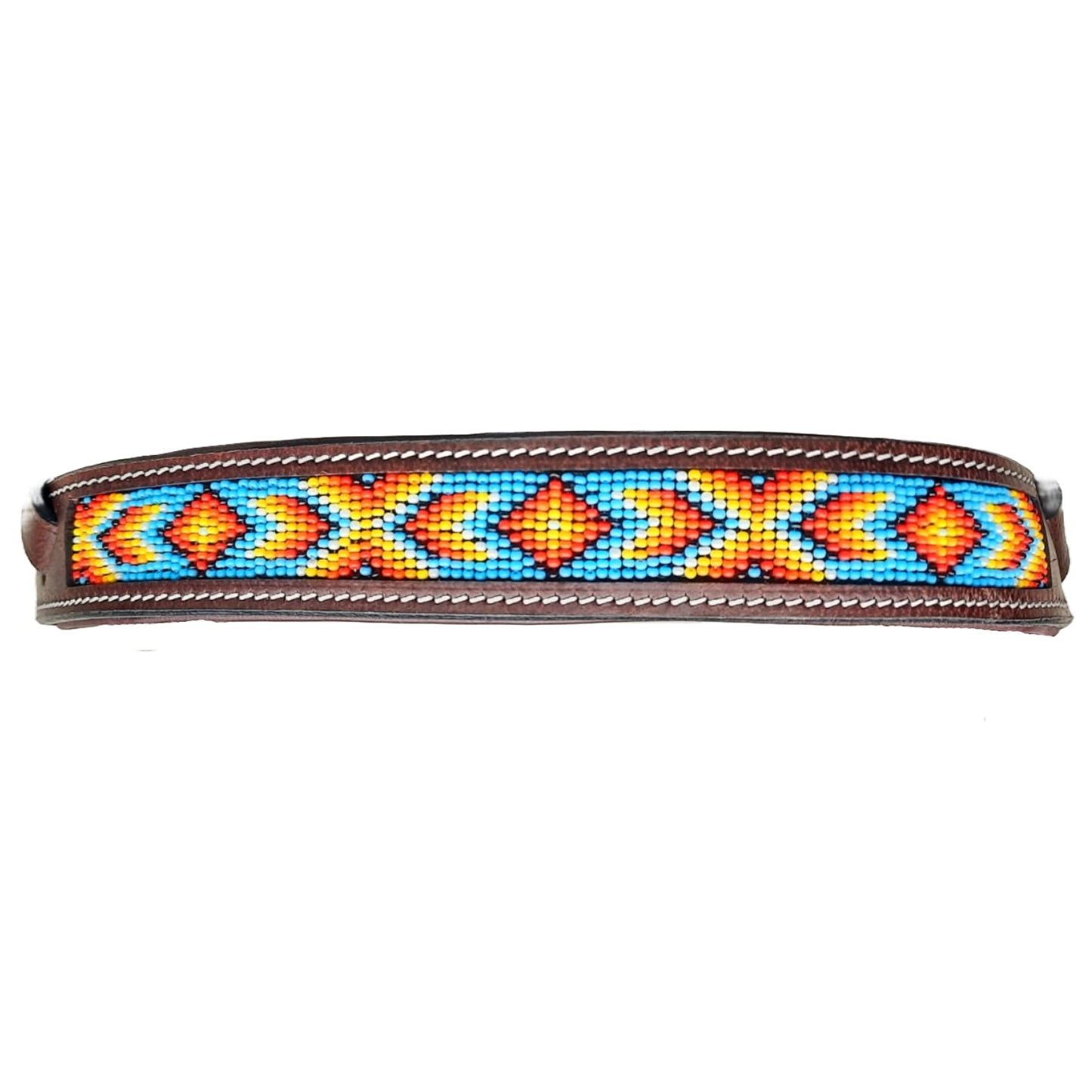 Tahoe Bitless Leather Horse Bridle - Turquoise Navajo Beaded Browband  & Noseband with Split Reins, 1-Year Warranty
