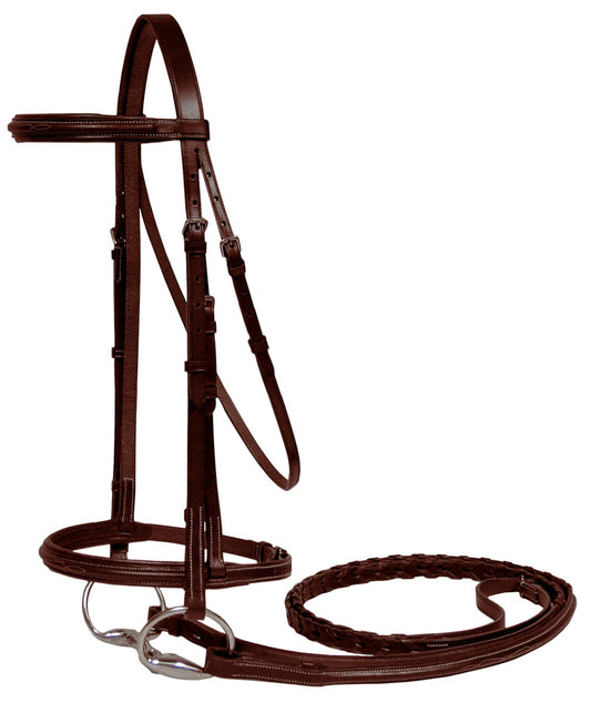 Paris Tack Padded Raised Leather English Schooling Bridle with Laced Reins 