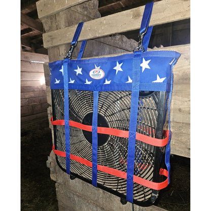 Heavy Duty Patriotic Design Fan Holder for Horse Stalls with Double Hangers One Year Warranty