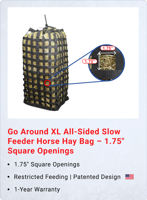 Go Around XL All-Sided Slow Feeder Horse Hay Bag – 1.75" Square Openings – Restricted Feeding | Patented Design – 1-Year Warranty
