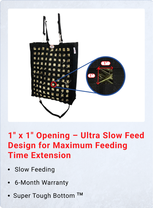 Ultra Slow Feed Hay Bag – 1" Square Openings – Maximum Feeding Time Extension – 6-Month Warranty | Super Tough Bottom