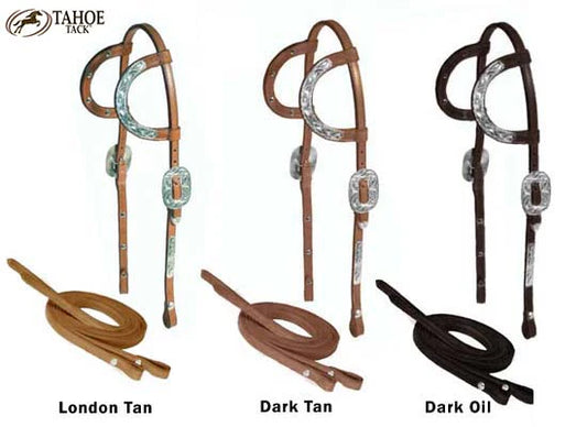 TAHOE CLASSIC SILVER SHOW DOUBLE EAR HEADSTALL WITH REINS