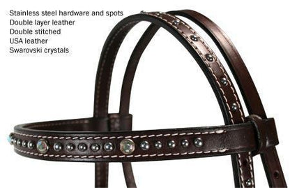 Tahoe Crystals Browband Western Horse Headstall with Spots Crown
