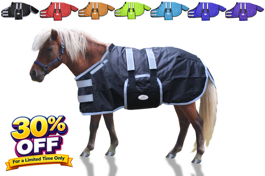 Derby Originals Mini Horse & Foal Winter Turnout Blanket – Reflective, No-Hardware Design, 600D Waterproof Outer, 150g Insulation, 170T Lining, Adjustable Fit, 1-Year Warranty
