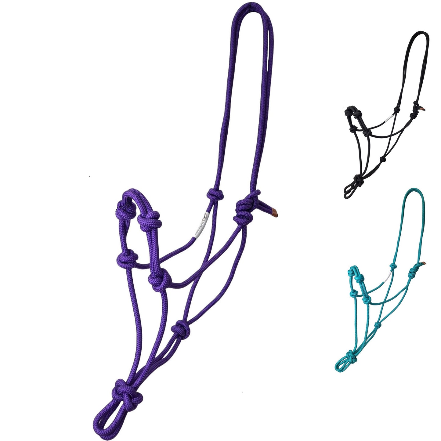 Tahoe Tack Copper Tip Series Horse Rope Training Halter – 4 Knot, 1/4" Stiff Cord, 1-Year Warranty Solid Color 9504