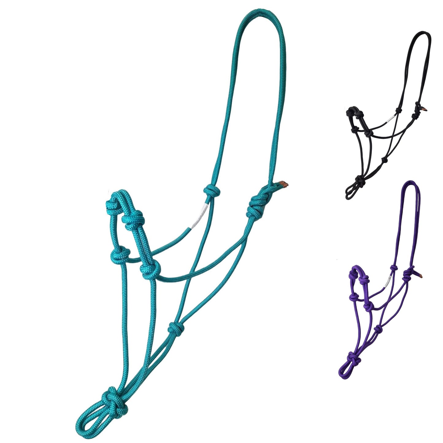 Tahoe Tack Copper Tip Series Horse Rope Training Halter – 4 Knot, 1/4" Stiff Cord, 1-Year Warranty Solid Color 9504