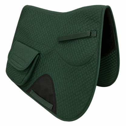Derby Originals All Purpose English Saddle Pad with Pockets Half Fleece lined for Shock Absorbing Wither Relief Design for comfort and Trail Riding.