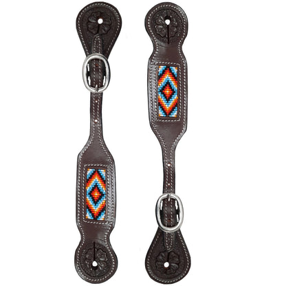 Tahoe Tack Western Spur Straps â€“ Navajo Beaded Design & Hand-Tooled Floral Leather, 1-Year Warranty Uni-Sex