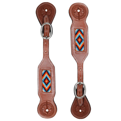 Tahoe Tack Western Spur Straps â€“ Navajo Beaded Design & Hand-Tooled Floral Leather, 1-Year Warranty Uni-Sex