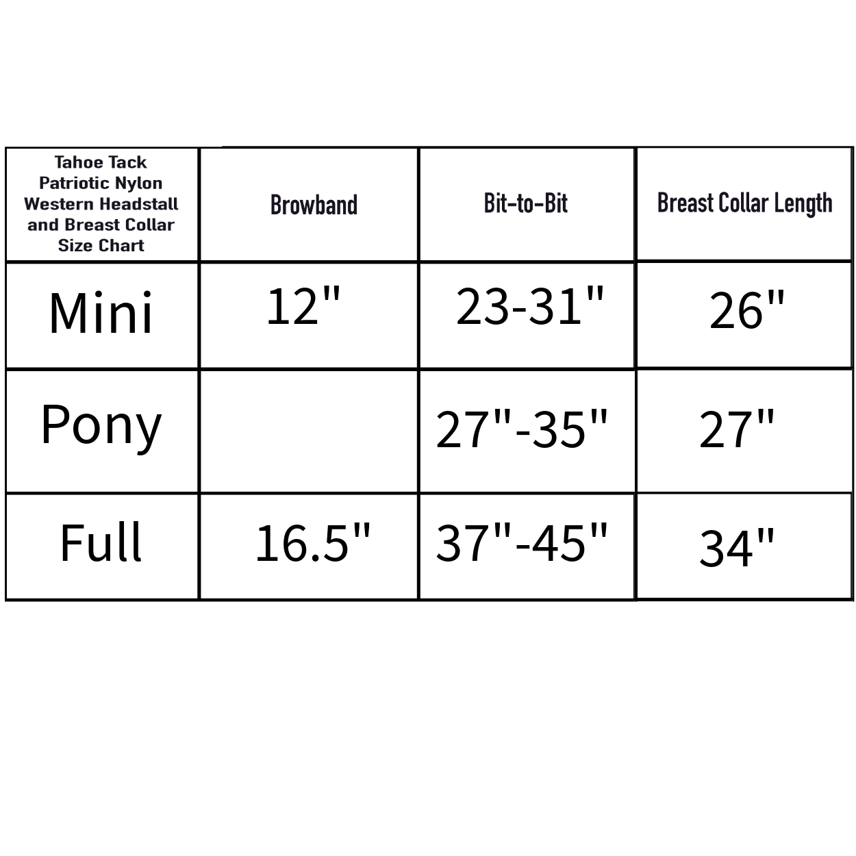 Tahoe Tack American Flag Double Layered Nylon Patriotic Padded Headstall and Reins Size Chart