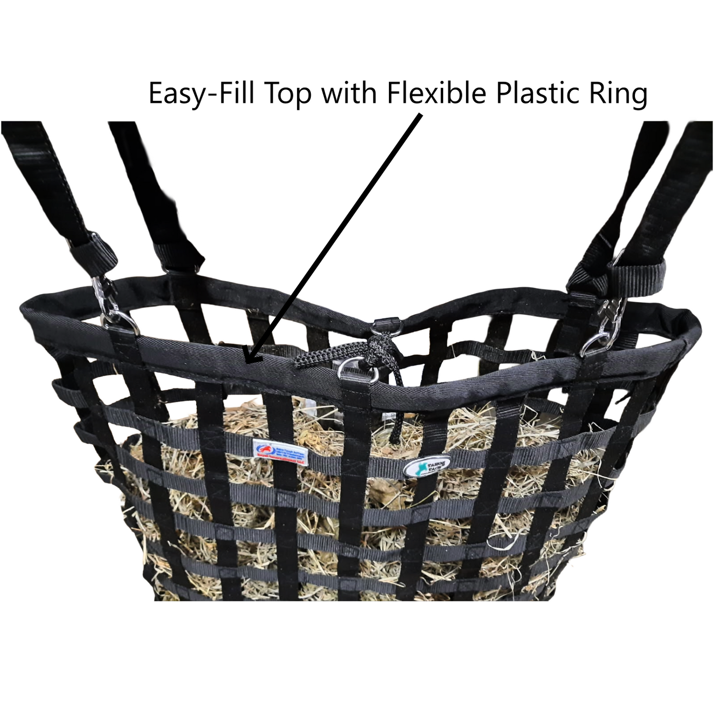 Tahoe Patented Slow Feed Hay Bag – 4-Sided Design with Super Tough Bottom, Easy-Fill Top, 2"x2" Openings, Holds 4 Flakes, Covered, Durable & Dust-Draining