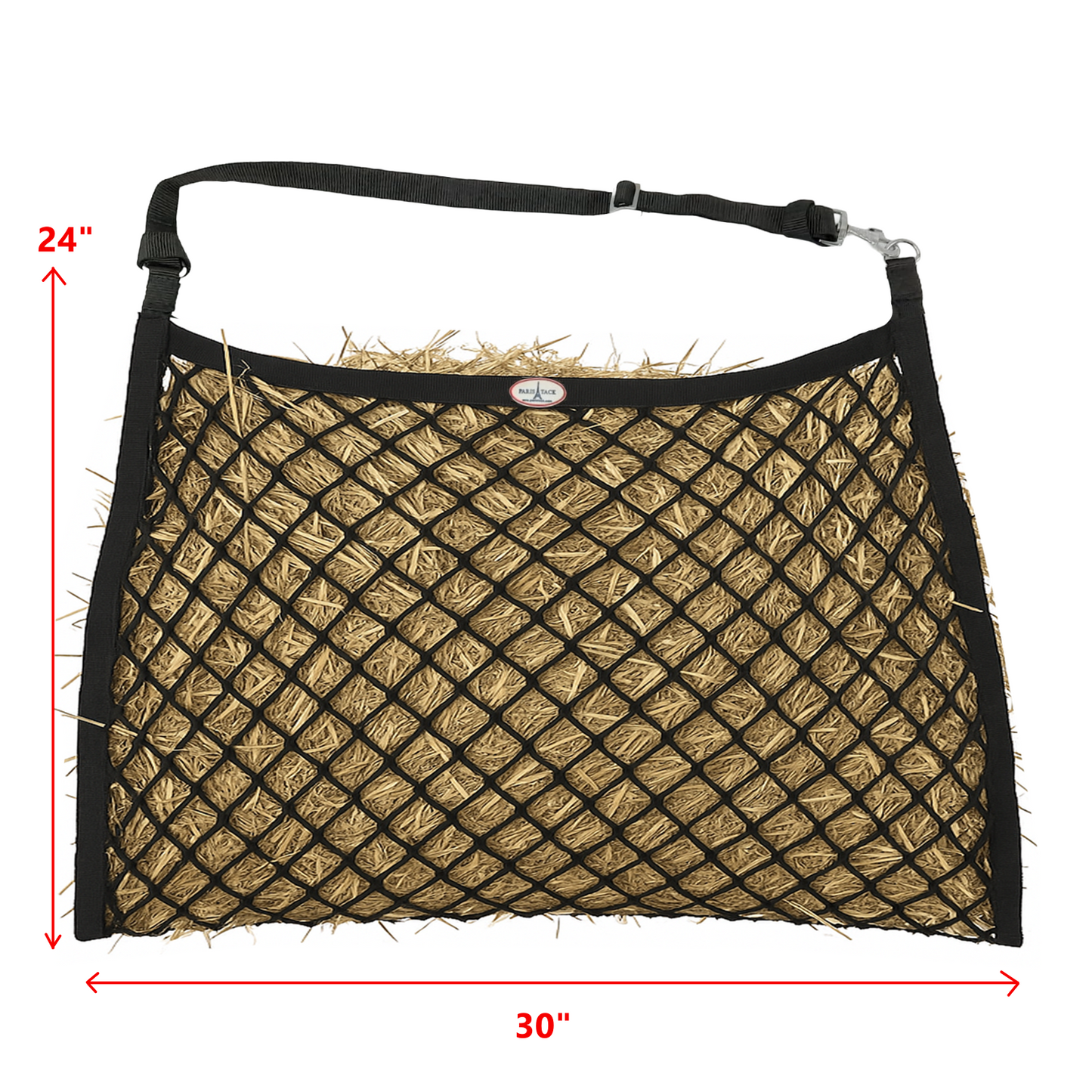 Paris Tack Knotless Ultra Slow Feed Hay Nets – Set of 2, 1.5" Openings, 24"x30", Soft on Muzzles, Adjustable Hanging Strap with Snap, Holds 2 Flakes Each