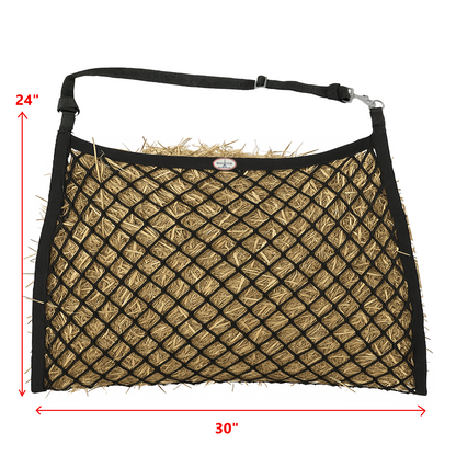 Paris Tack Knotless Ultra Slow Feed Hay Nets – Set of 2, 1.5" Openings, 24"x30", Soft on Muzzles, Adjustable Hanging Strap with Snap, Holds 2 Flakes Each