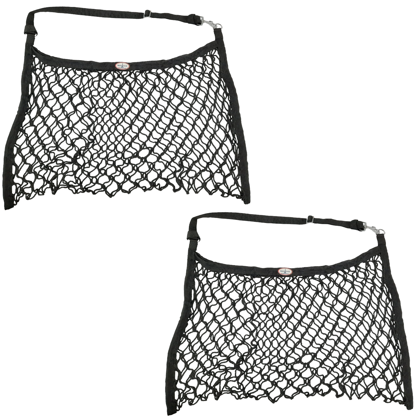 Paris Tack Knotless Ultra Slow Feed Hay Nets – Set of 2, 1.5" Openings, 24"x30", Soft on Muzzles, Adjustable Hanging Strap with Snap, Holds 2 Flakes Each