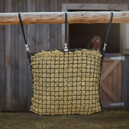 Paris Tack XL Knotless Slow Feed Hay Net – 48"x30", 2" Openings, Soft on Muzzles, with 3 Adjustable Straps for Fence or Stall Hanging