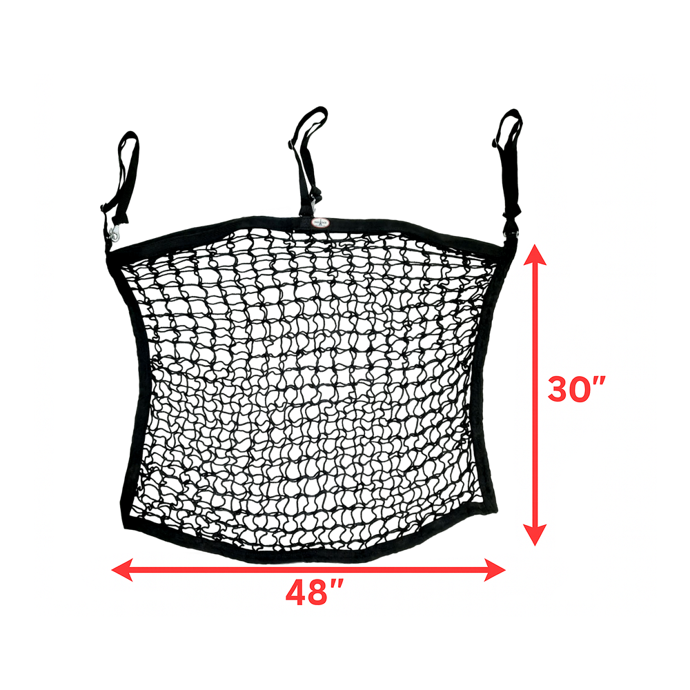 Paris Tack XL Knotless Slow Feed Hay Net – 48"x30", 2" Openings, Soft on Muzzles, with 3 Adjustable Straps for Fence or Stall Hanging