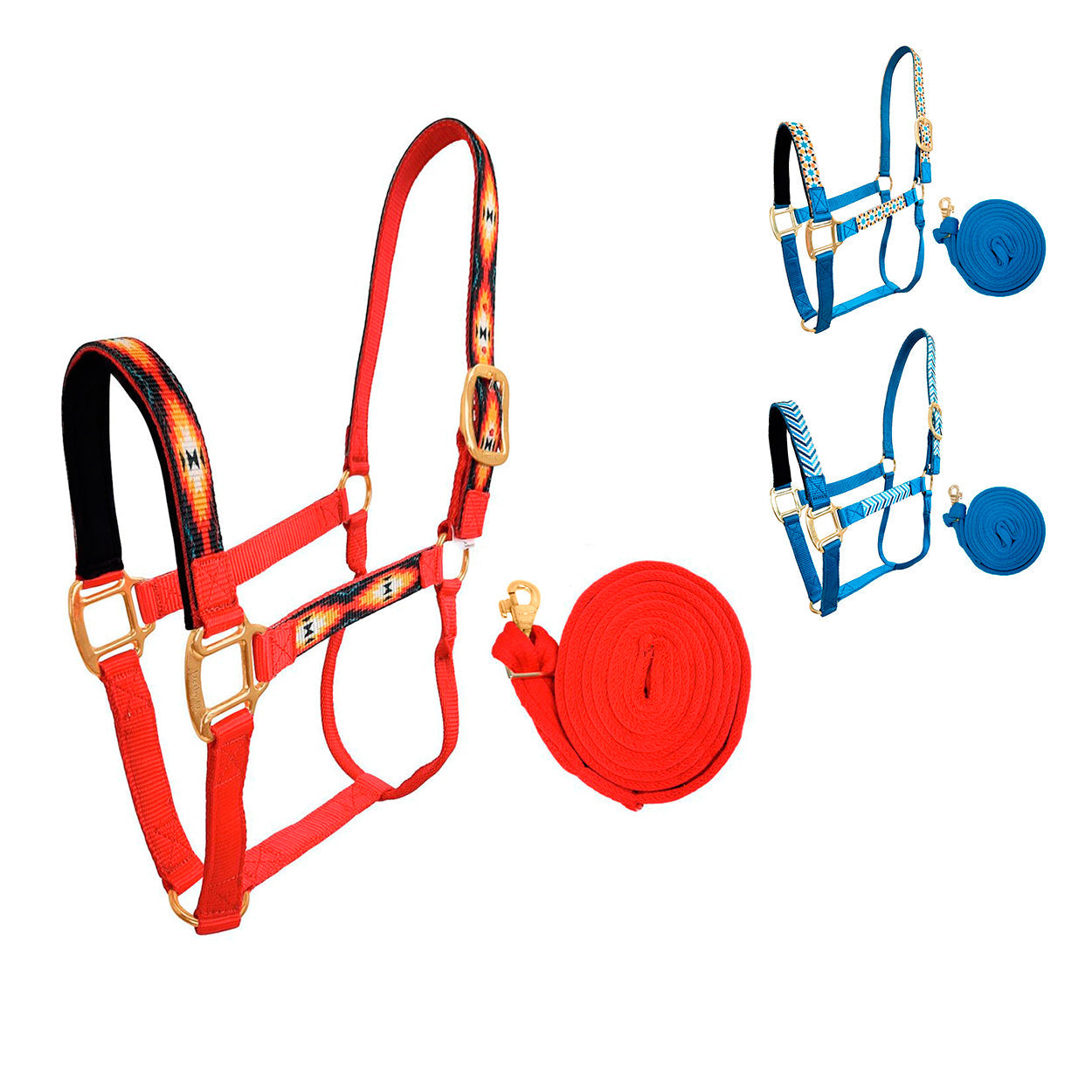 Patterned Nylon Padded Horse Halters with Matching  Soft Grip Lead Rope 