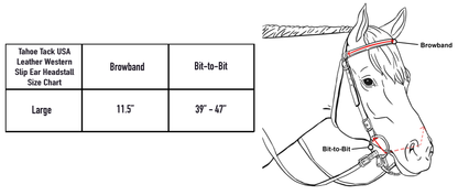 Tahoe Tack USA Leather Show Spotted High Country Western Slip Ear Headstall Size Charts