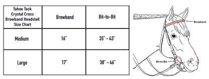 Tahoe Tack Show Studded Crystal Cross Browband Headstall with Matching Reins Size Chart