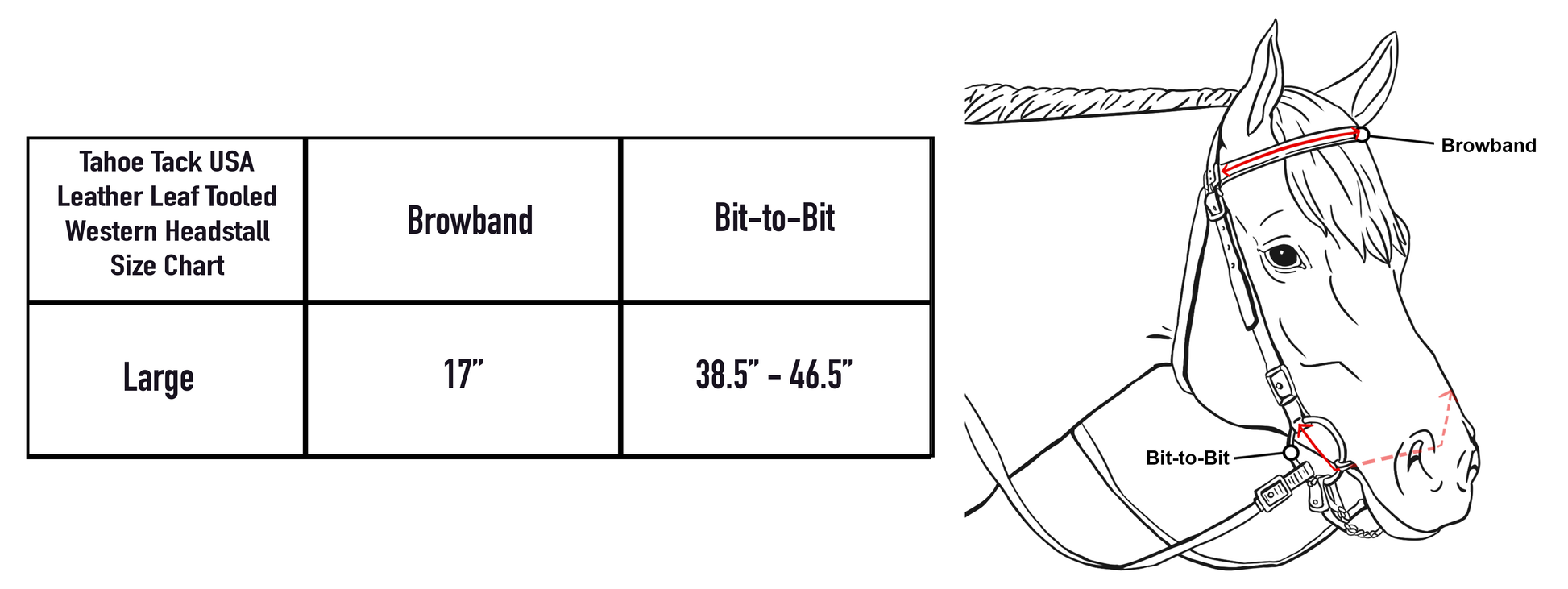 Tahoe Tack USA Leather Leaf Tooled Western Browband Headstall Size Chart