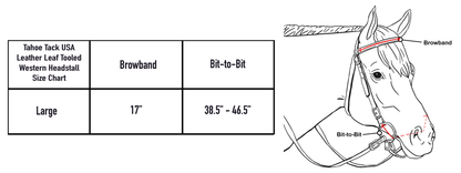 Tahoe Tack USA Leather Leaf Tooled Western Browband Headstall Size Chart