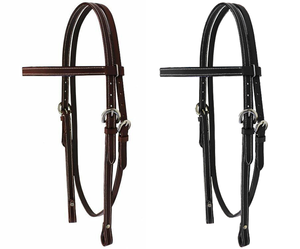 Tahoe Tack Double Stitched Flat Leather Western Browband Headstall