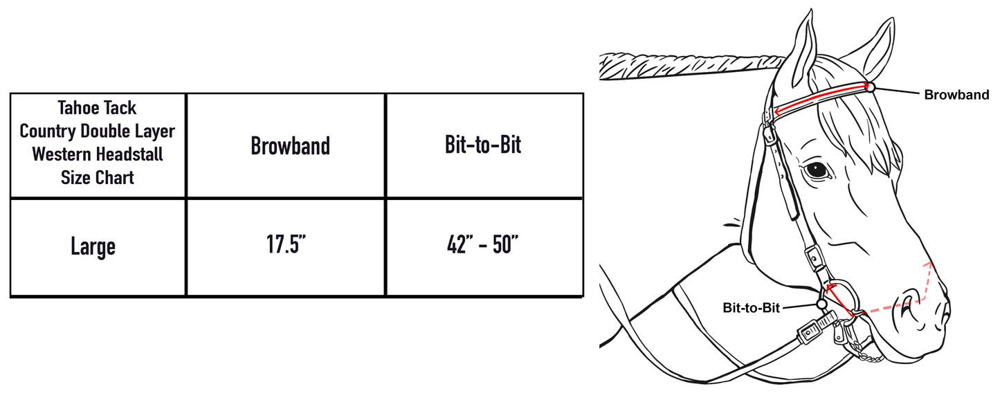 Tahoe Tack Country Double Layer Western Browband Headstall USA Leather Size Chart