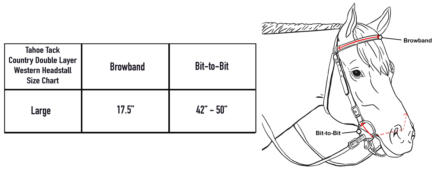 Tahoe Tack Country Double Layer Western Browband Headstall Size Charts
