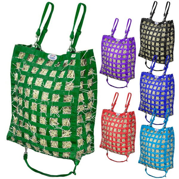 Hunter Green hay bag with five other colors of hay bag shown to the right.