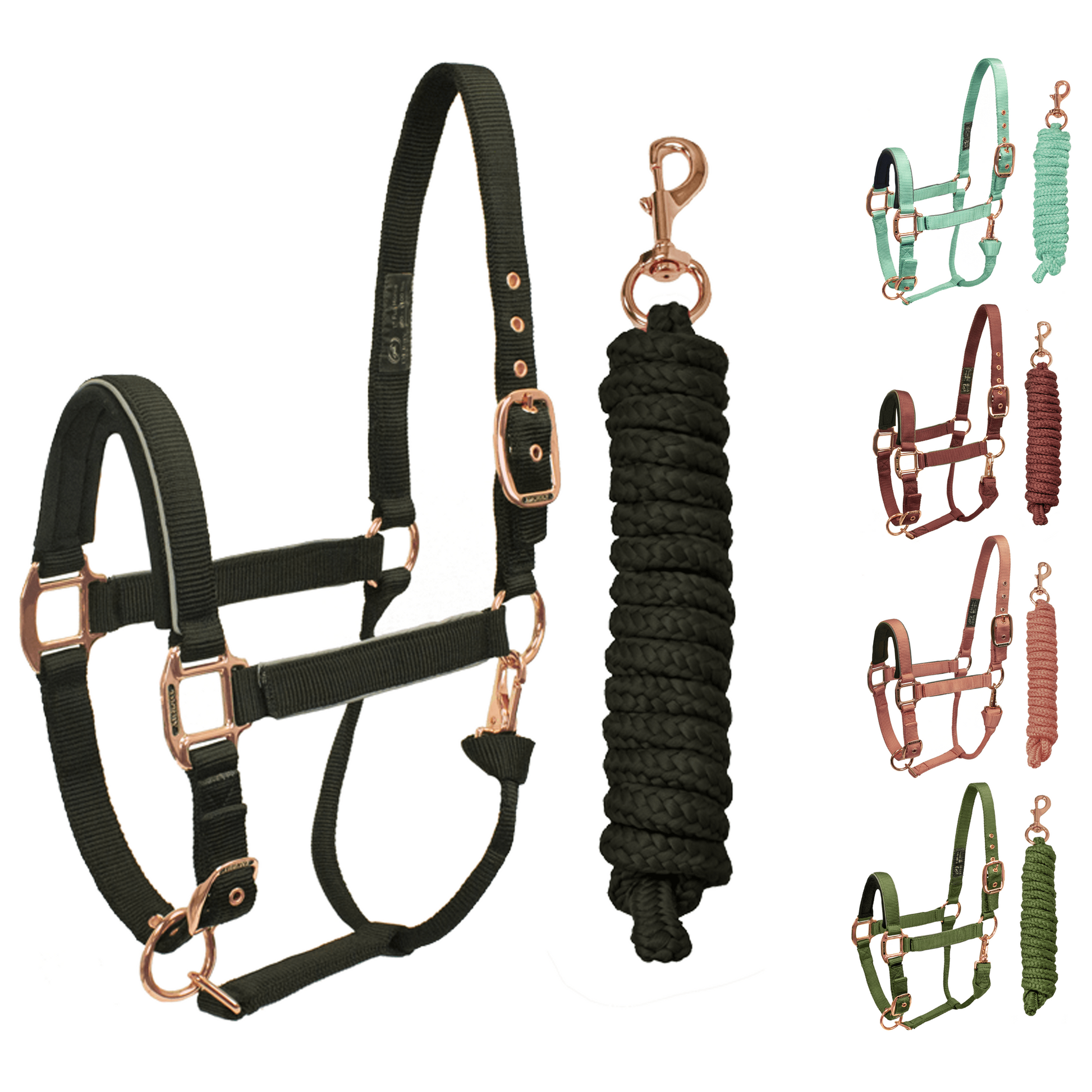Derby Original Reflective Safety Stable Horse Halters Rose Gold Coral Black Swatch