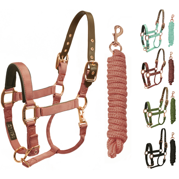 Derby Originals Desert Rose Collection Rose Gold Reflective Safety Flex-Webb Horse Halters with Matching Lead Ropes