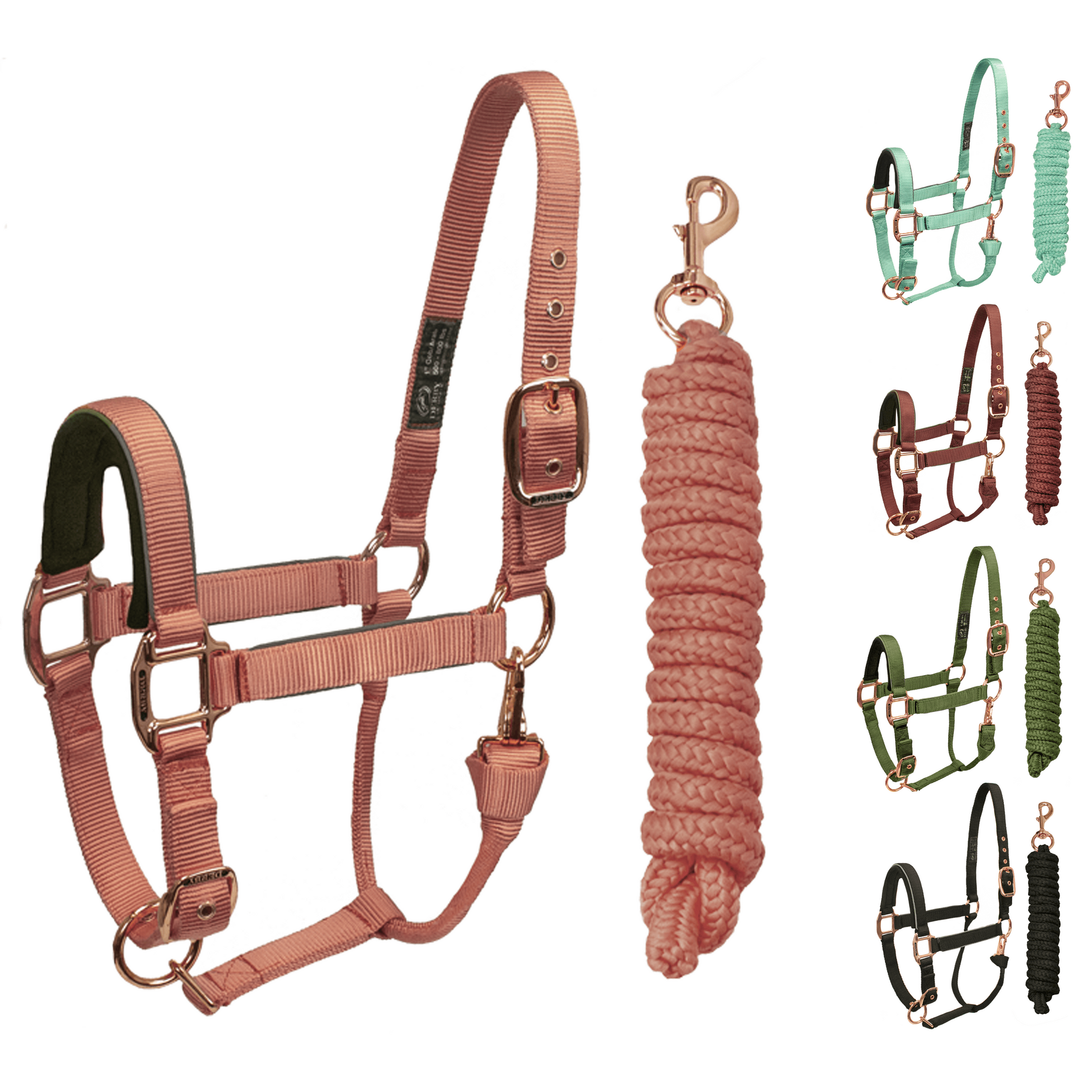 Derby Original Reflective Safety Stable Horse Halters Rose Gold Coral Swatch