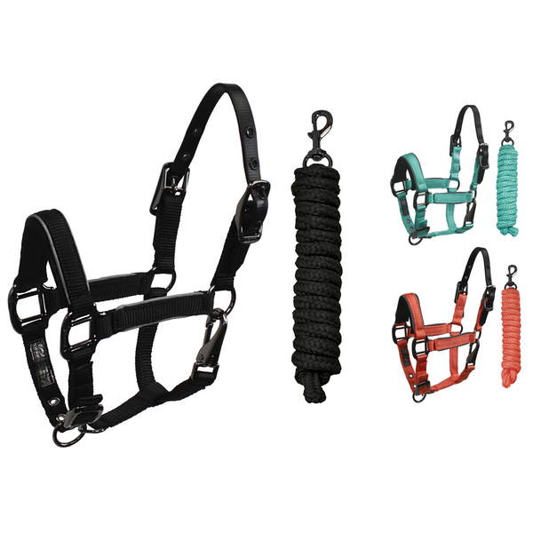 Derby Originals Desert Rose Collection Blackout Reflective Safety Flex-Webb Horse Halters with Matching Lead Ropes