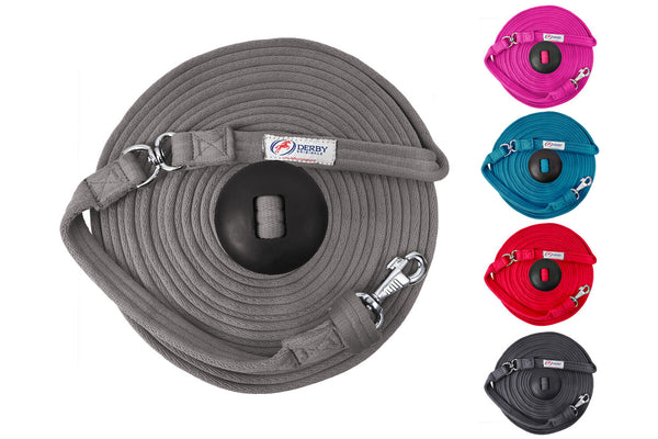 Paris Tack Derby Originals Premium Softgrip 24' and 34' Cotton Swivel Lunge Lines with Rubber Stopper