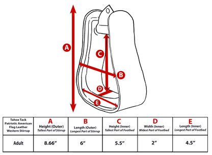 Tahoe Tack Patriotic American Flag Leather Adult Western Stirrups Size chart