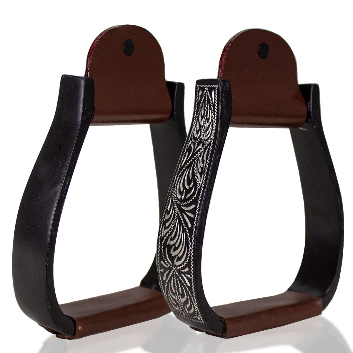 Tack Black Engraved Adult Western Show Stirrups for Western Saddles 